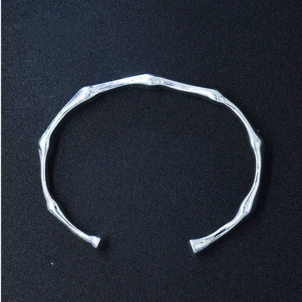 Silver Tone Bamboo Open Bangle NWOT - Picture 3 of 4